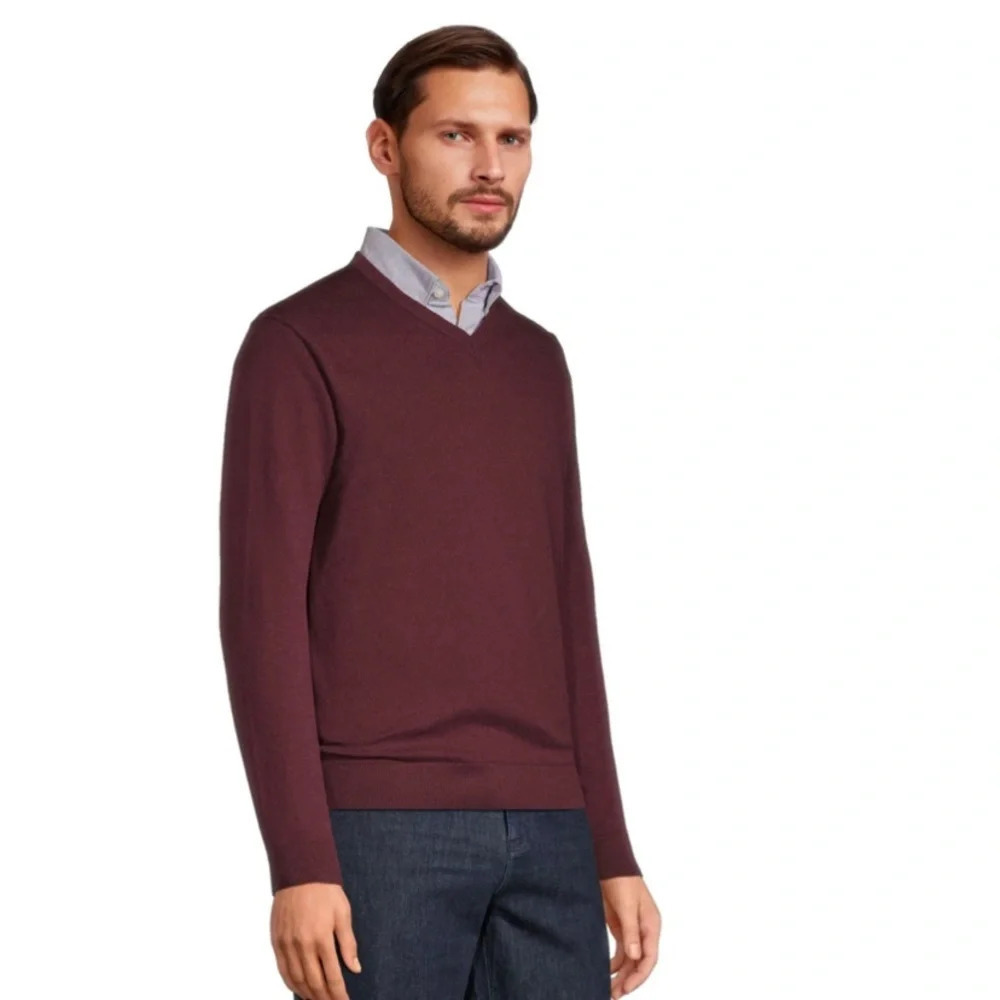 Denver Hayes Burgundy Cotton V-Neck Sweater - Picture 6 of 7